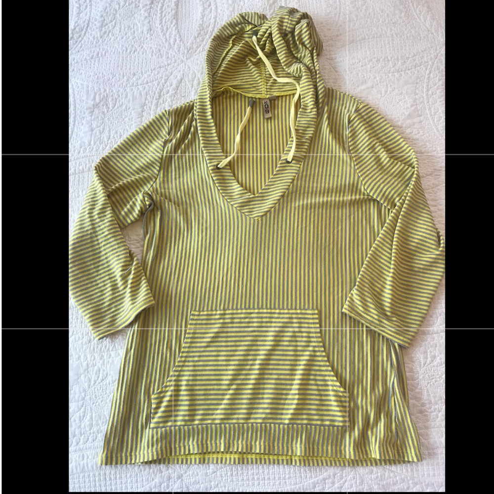 Yellow and grey striped drawstring hoodie